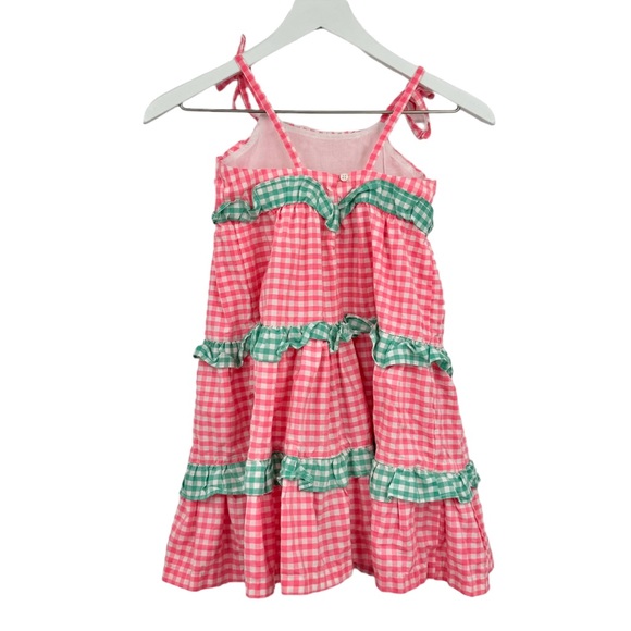 J Crew Crewcuts Gingham Tiered Ruffle Dress Pink Green Size Girls 5 - Picture 3 of 5